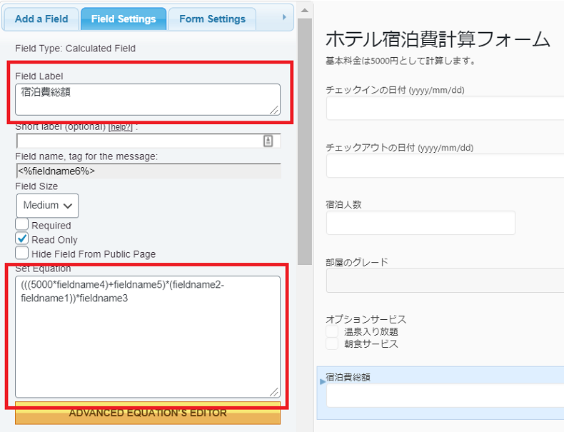 Calculated Fields Form