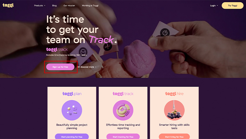 Toggl TrackのWEBサイト