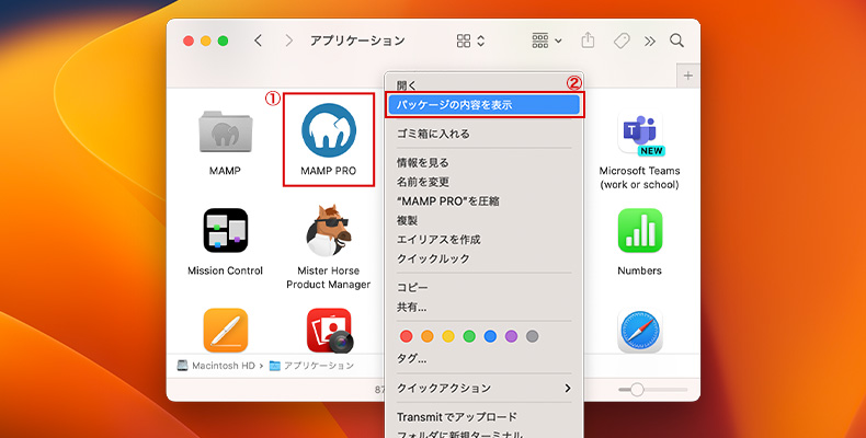 MAMP PROのパッケージを開く