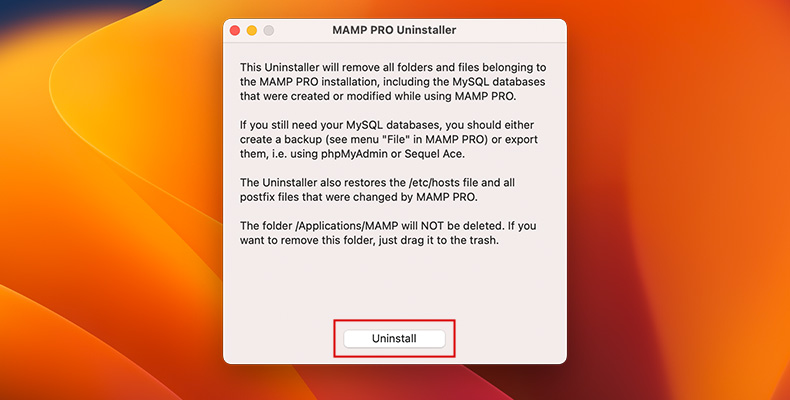 MAMP PROのアンインストールの実行