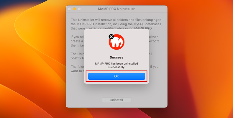 MAMP PROのアンインストール完了